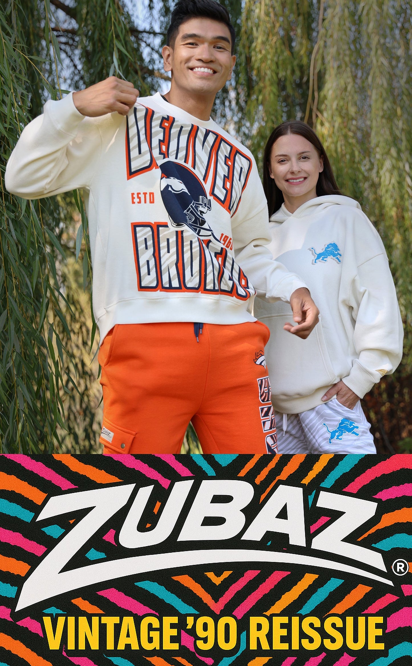 Zubaz NFL  UNISEX 90s Vintage Shadow Drop Shoulder Crewneck- Off White, MINNESOTA VIKINGS