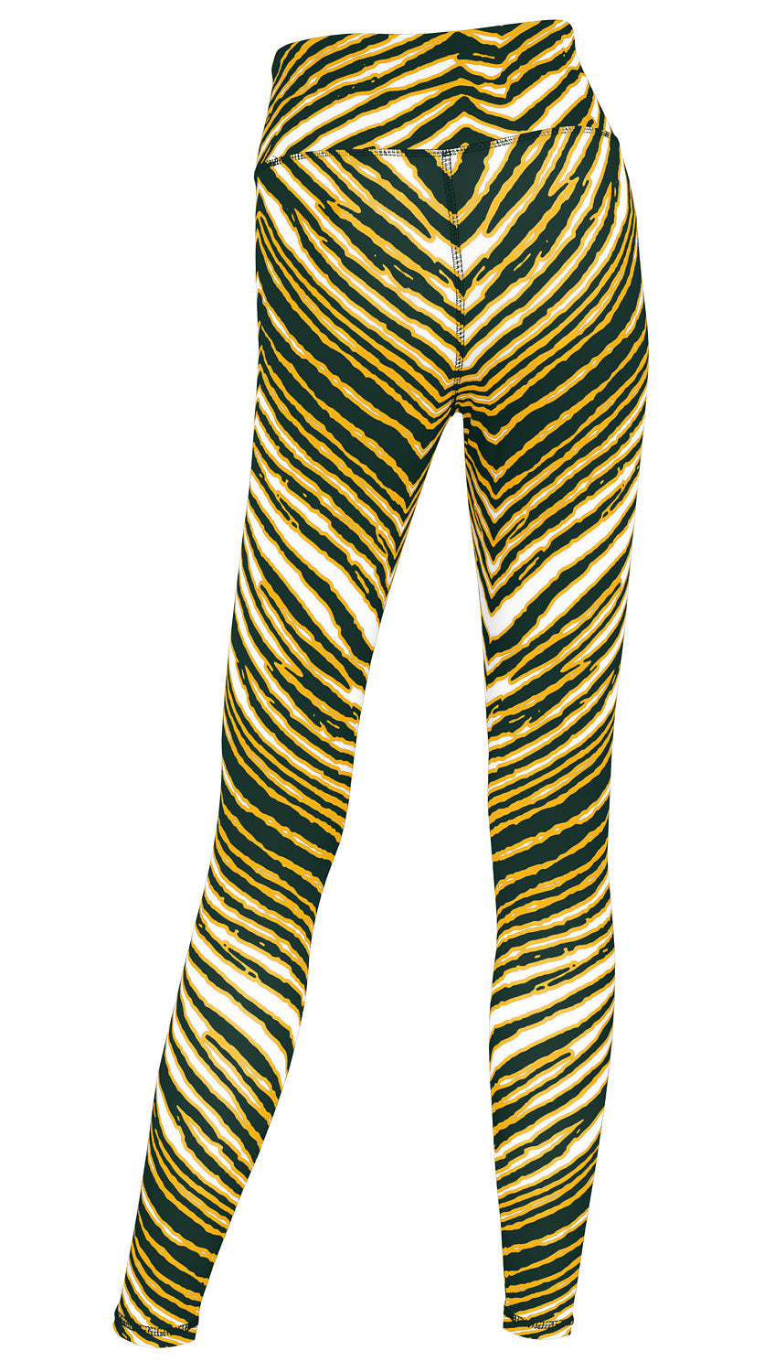 Zubaz NFL Women's Embroidered 3 Color Zebra Leggings, Green Bay Packers