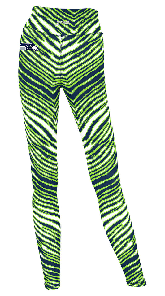 Zubaz NFL Women's Embroidered 3 Color Zebra Leggings, Seattle Seahawks