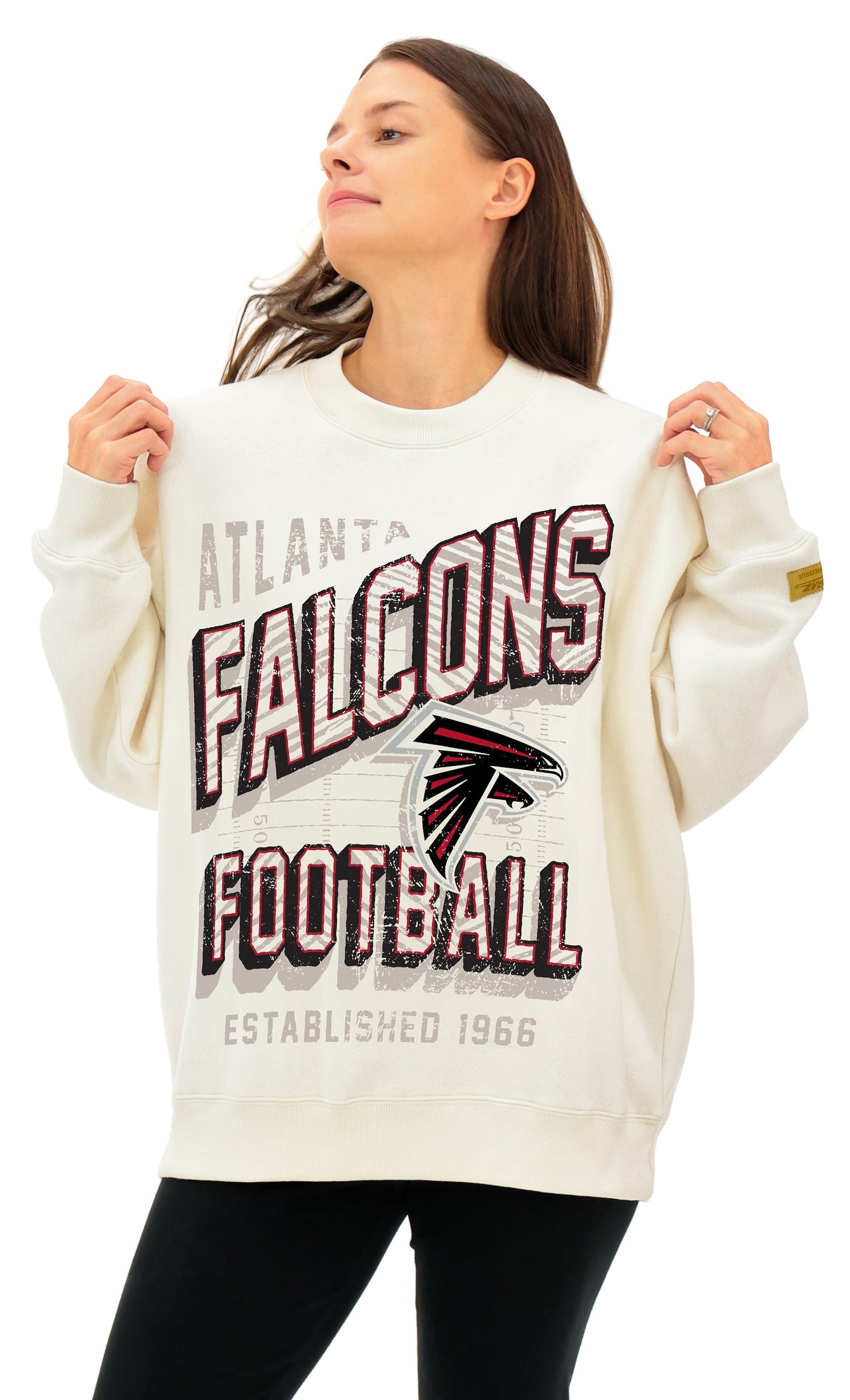 Zubaz NFL  UNISEX 90s Vintage Shadow Drop Shoulder Crewneck- Off White, ATLANTA FALCONS