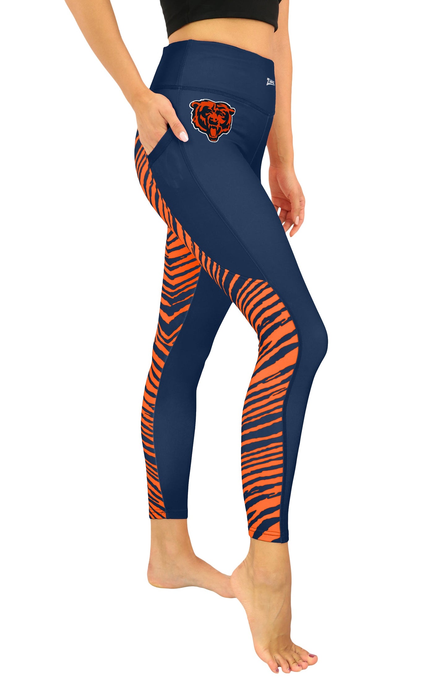 Zubaz NFL Women's 2 Color Zebra Fleece Lined Leggings, Chicago Bears