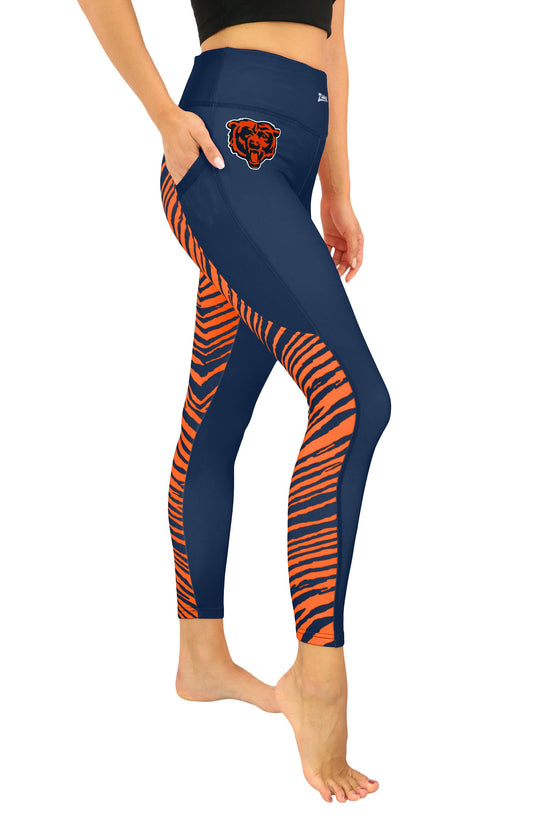 Zubaz NFL Women's 2 Color Zebra Fleece Lined Leggings, Chicago Bears