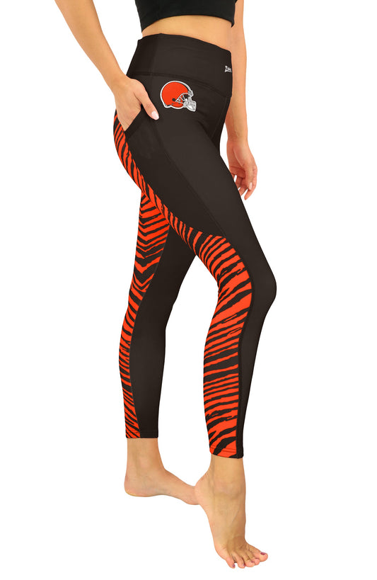 Zubaz NFL Women's 2 Color Zebra Fleece Lined Leggings, Detroit Lions