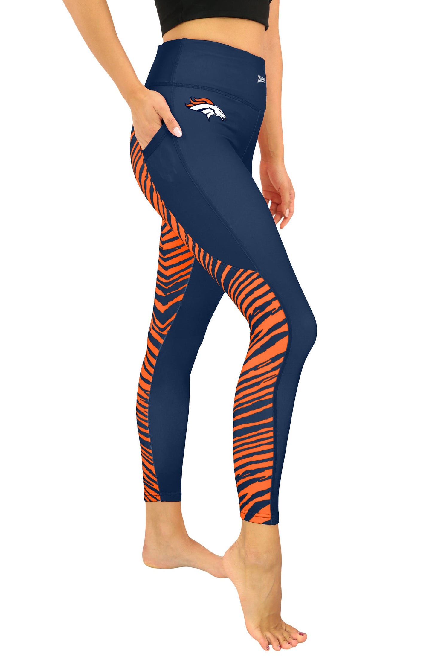 Zubaz NFL Women's 2 Color Zebra Fleece Lined Leggings, Denver Broncos