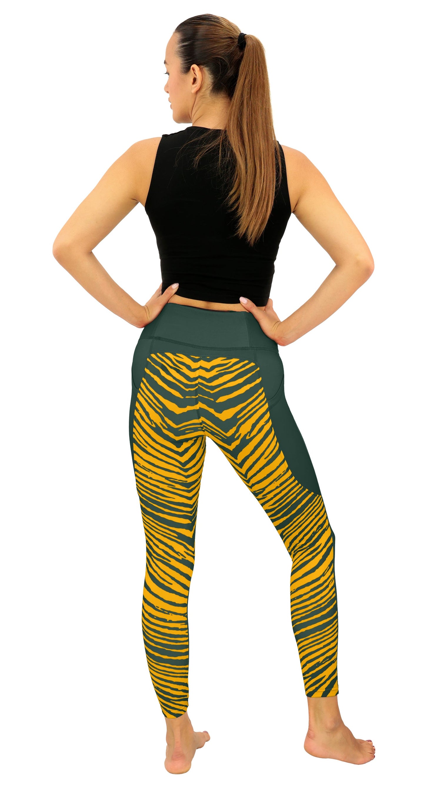 Zubaz NFL Women's 2 Color Zebra Fleece Lined Leggings, Green Bay Packers
