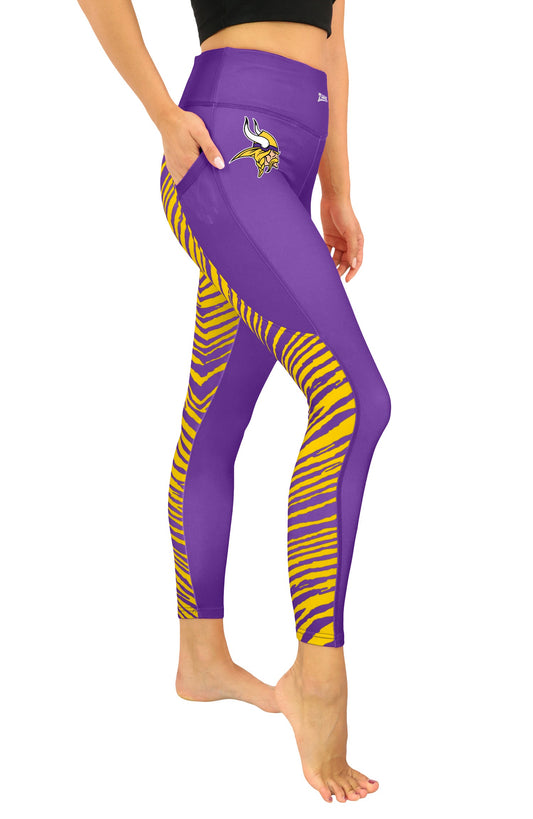 Zubaz NFL Women's 2 Color Zebra Fleece Lined Leggings, Minnesota Vikings