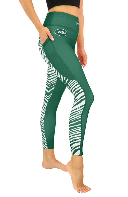Zubaz NFL Women's 2 Color Zebra Fleece Lined Leggings, New York Jets