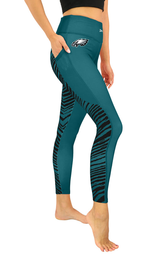 Zubaz NFL Women's 2 Color Zebra Fleece Lined Leggings, Philadelphia Eagles