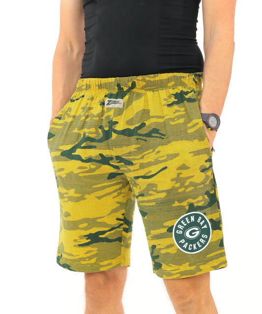 Zubaz NFL Adult Unisex Z88 Camo Lines Shorts, Green Bay Packers