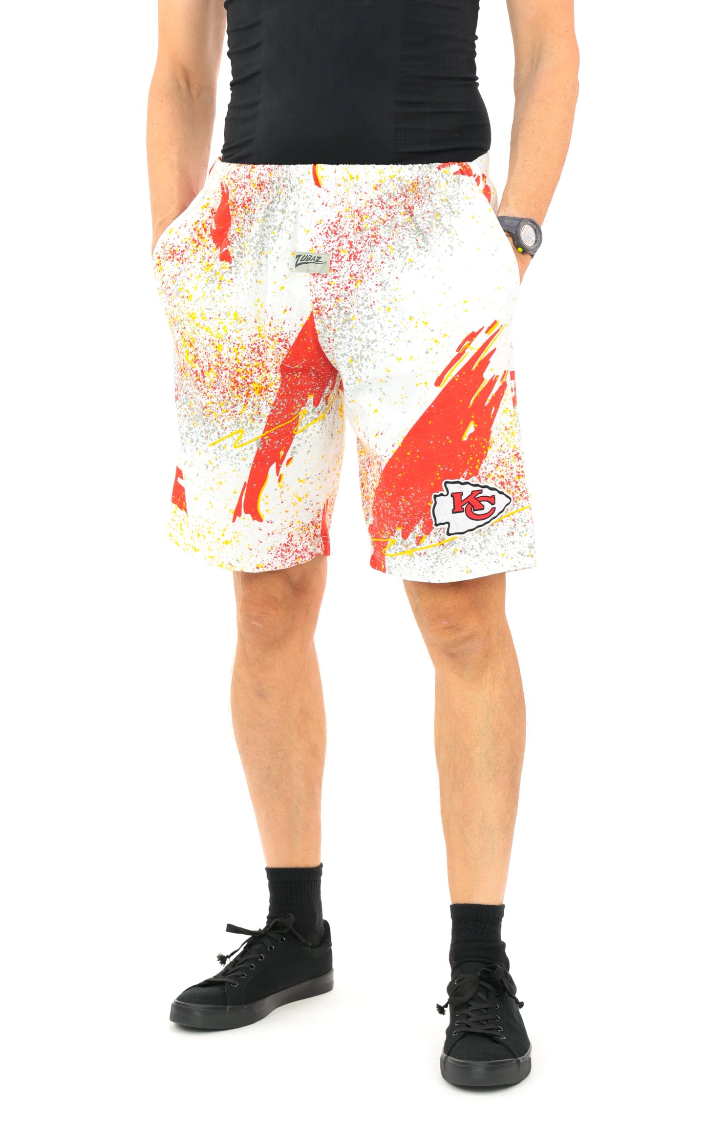 Zubaz NFL Adult Unisex Z88 Embroidered Confetti 3 Team Color Shorts, Kansas City Chiefs