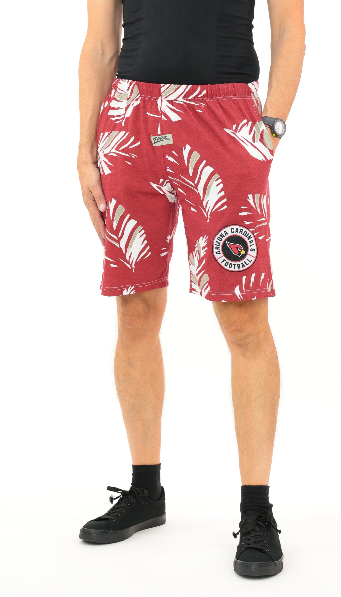 Zubaz NFL Adult Unisex Z88 Embroidered Leaf 3 Team Color Shorts, Arizona Cardinals