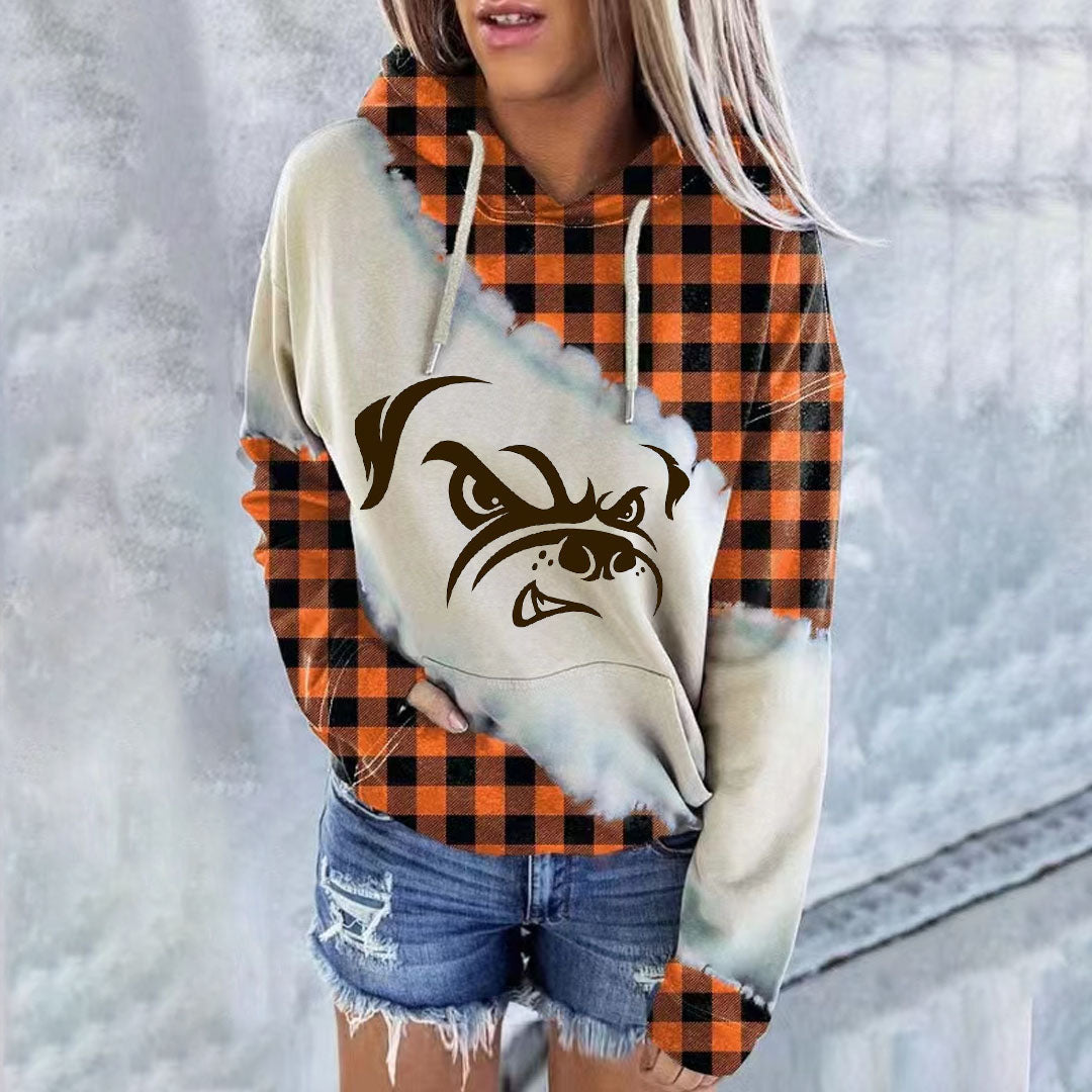 Casual loose contrast printed Hoodie