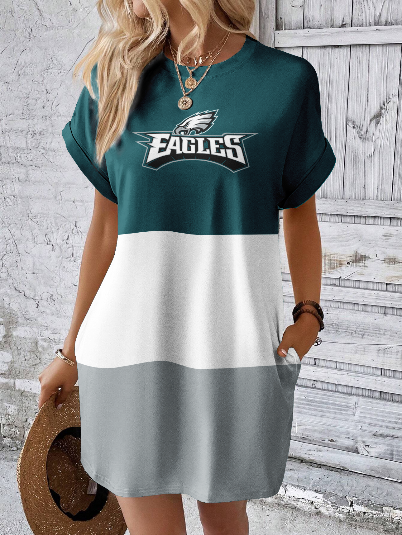 Philadelphia Eagles Solid Hidden Pocket Batwing Sleeve Tee Dress