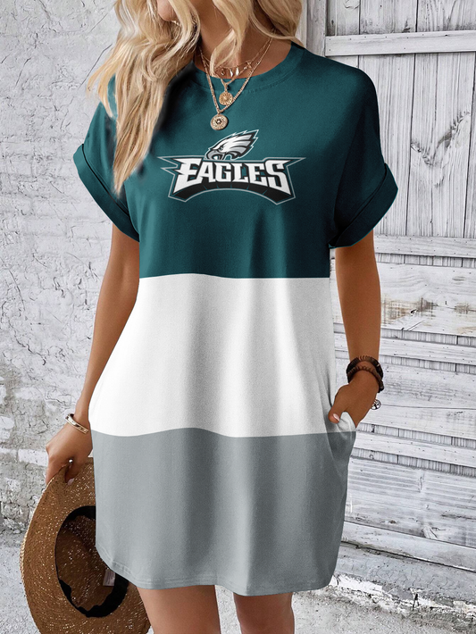 Philadelphia Eagles Solid Hidden Pocket Batwing Sleeve Tee Dress