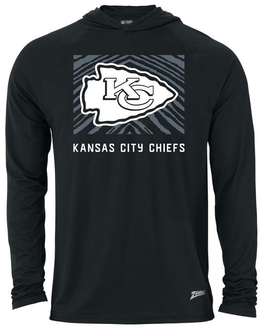 Zubaz NFL Men's Light Weight Black Body Hoodie, Gray Tunnel Logo, Kansas City Chiefs