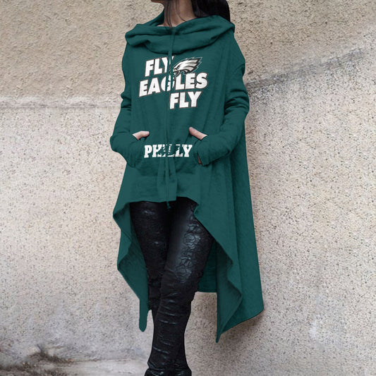 Fashionable Print Irregular Long Sleeve Sweatshirt