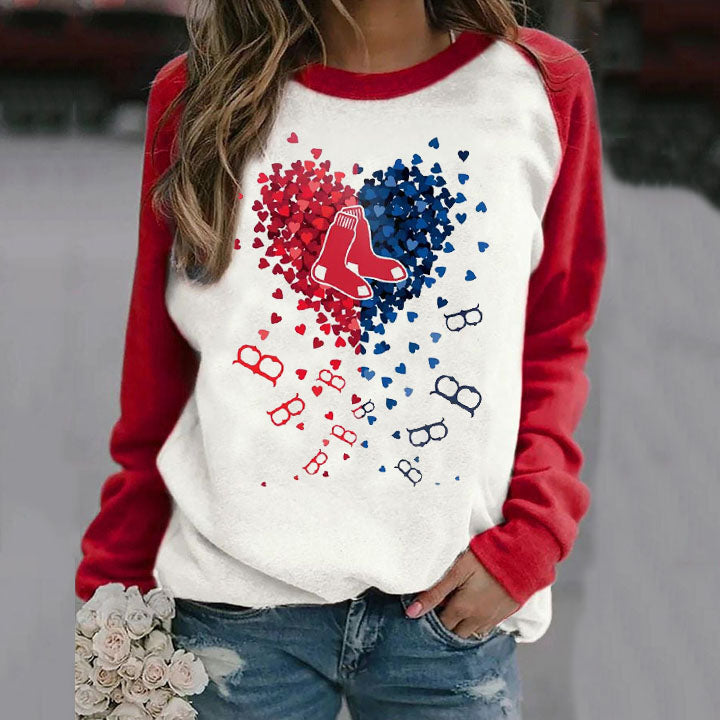 Fashion stitching Vintage Print crew neck Sweatshirt