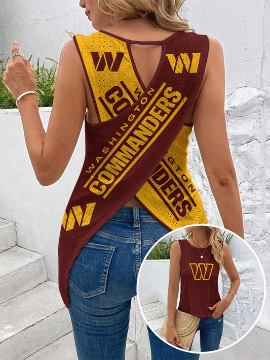 Washington Commanders Cut Out Wrap Cross Wrap Back Asymmetrical Beach Tank Top