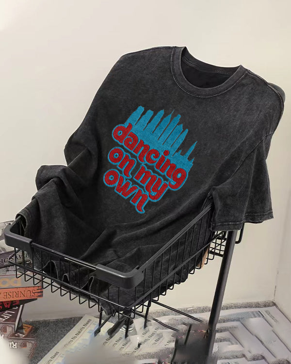 Washed Distressed Print Short Sleeve T-shirt