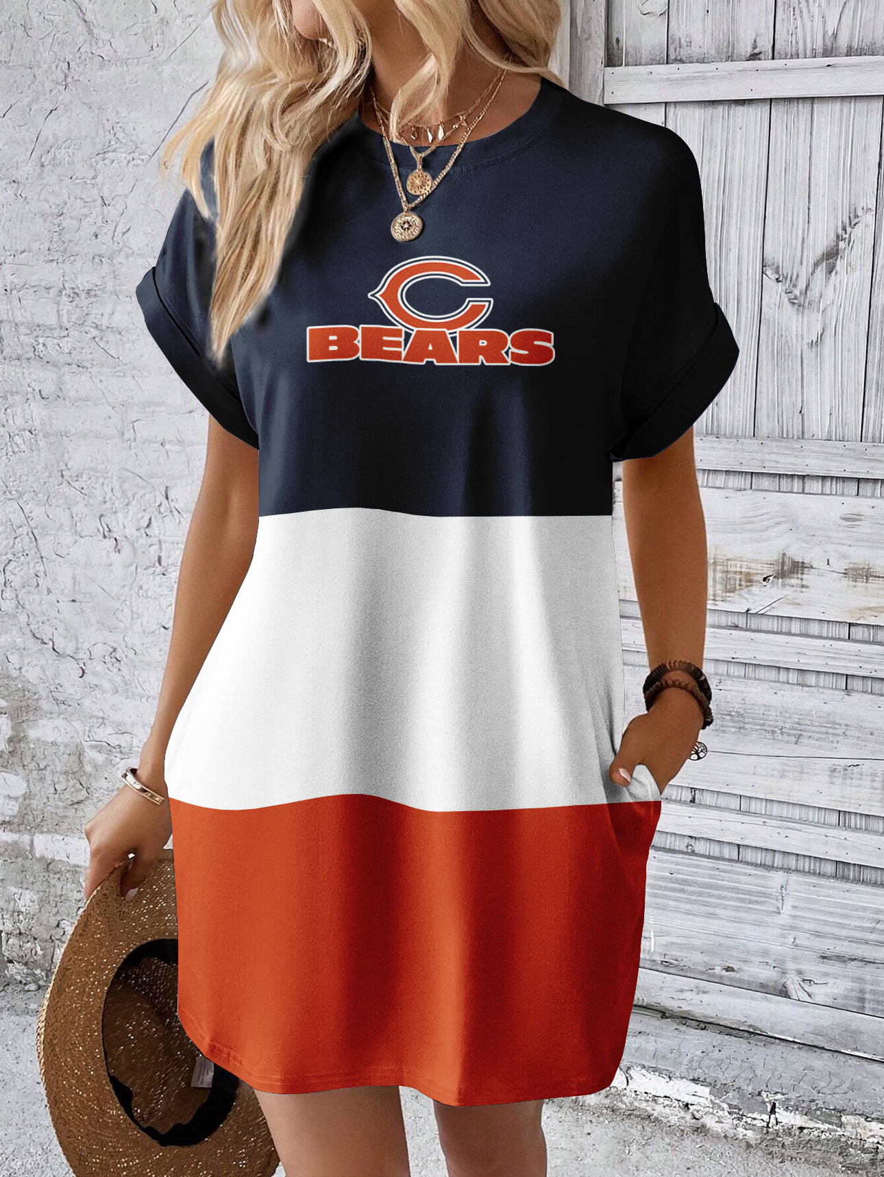 Chicago Bears Solid Hidden Pocket Batwing Sleeve Tee Dress