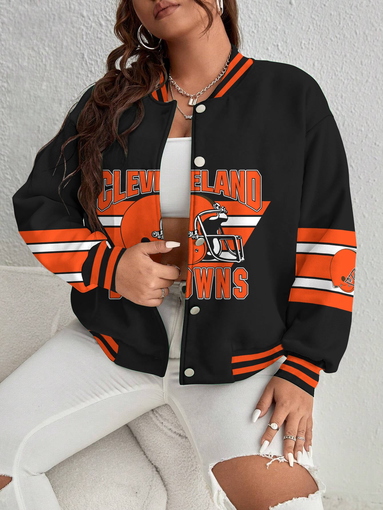Cleveland Browns Women's Long Pass Full- Snap Casual Jacket