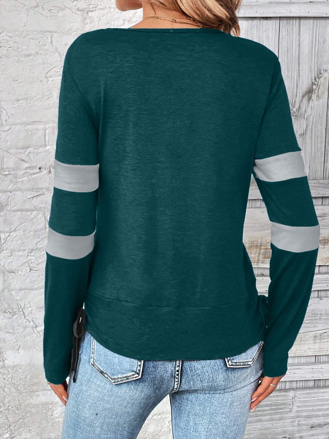 Contrast draped side drawstring T-shirt