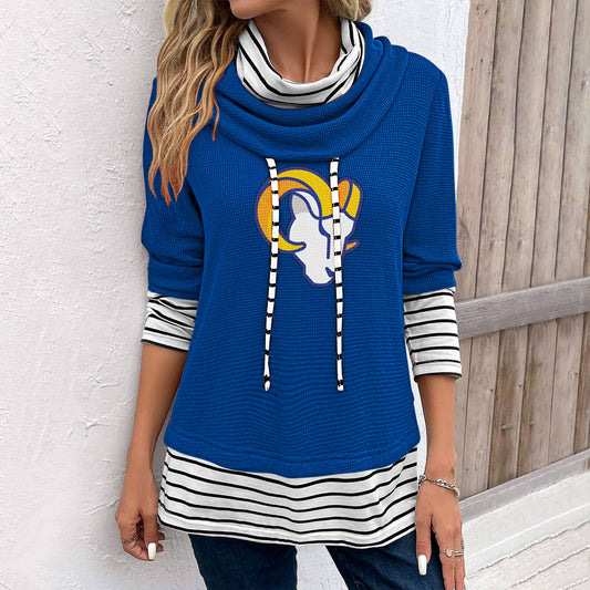 Patchwork Striped Cowl Neck Long Sleeve Sweatshirt
