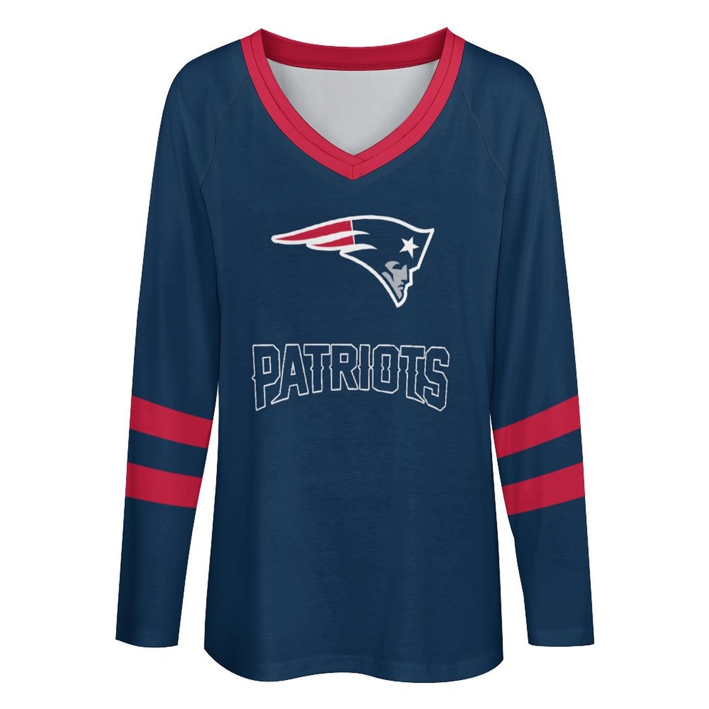 New England Patriots Women's V-neck Double-layered Long-sleeved Loose T-shirt