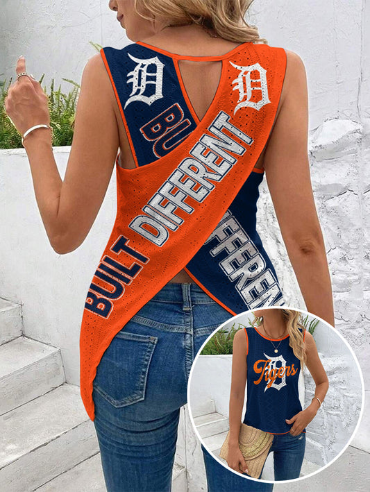 "Built Different"Cut Out Wrap Cross Wrap Back Asymmetrical Beach Tank Top