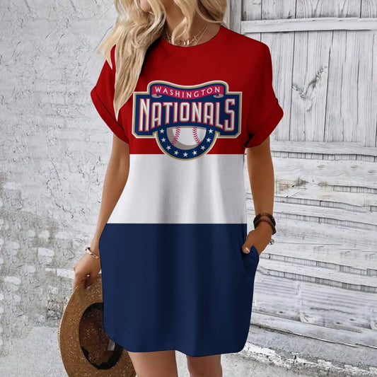 Nationals Hidden Pocket Short Sleeve Tee Dress