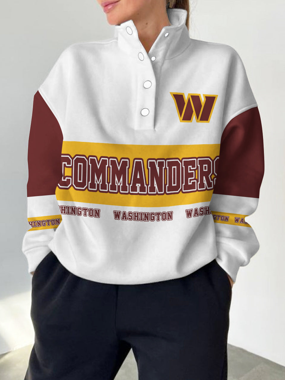 Washington Commanders  2025 New Design Casual Snap  Mockneck Pullover