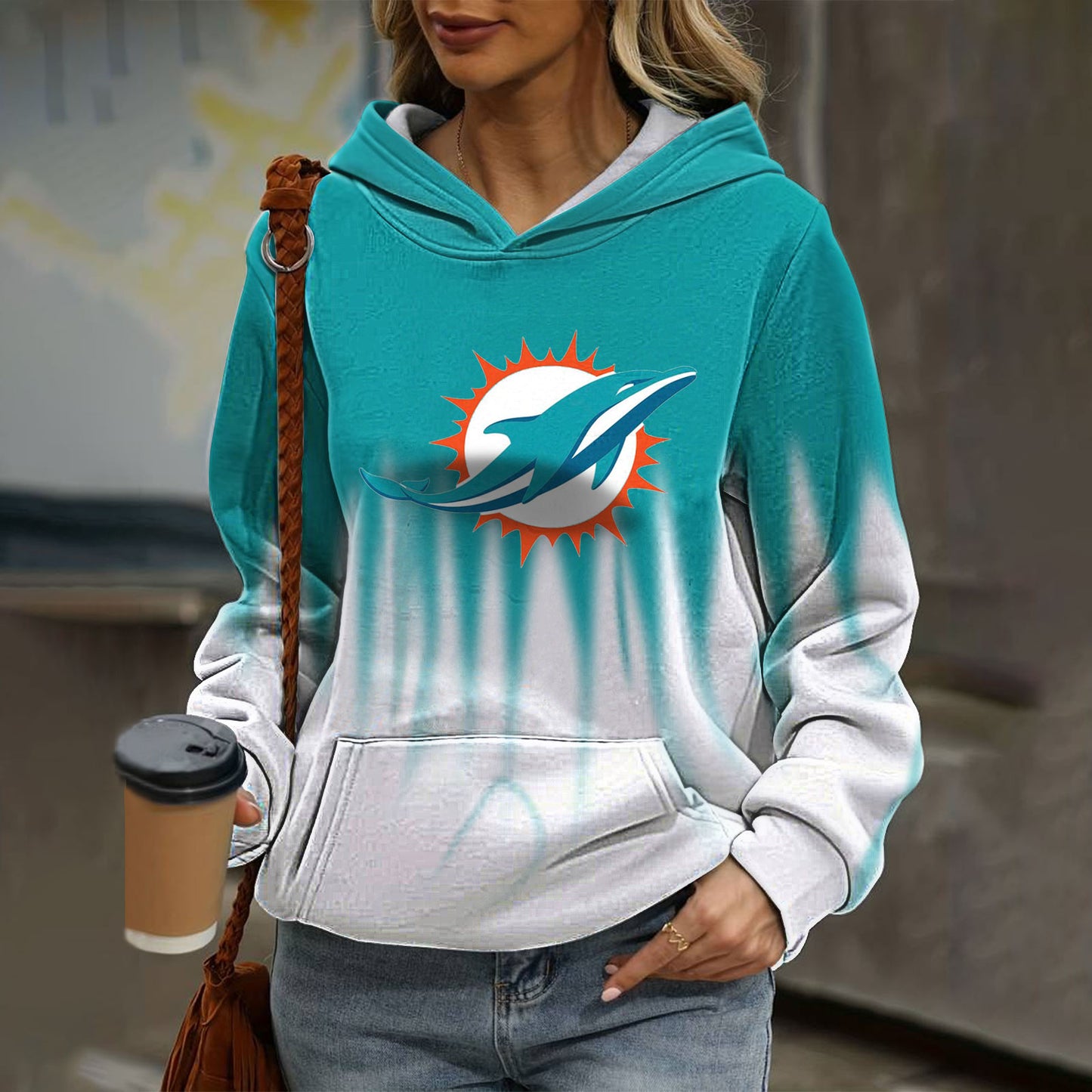 Casual loose contrast printed Hoodie