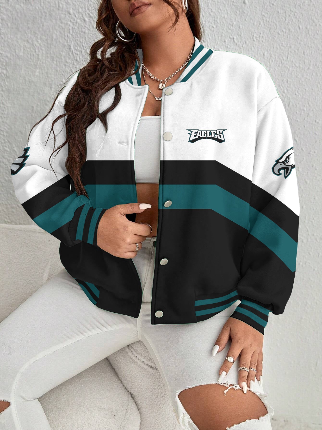 Philadelphia Eagles Women's Long Pass Full- Snap Casual Jacket