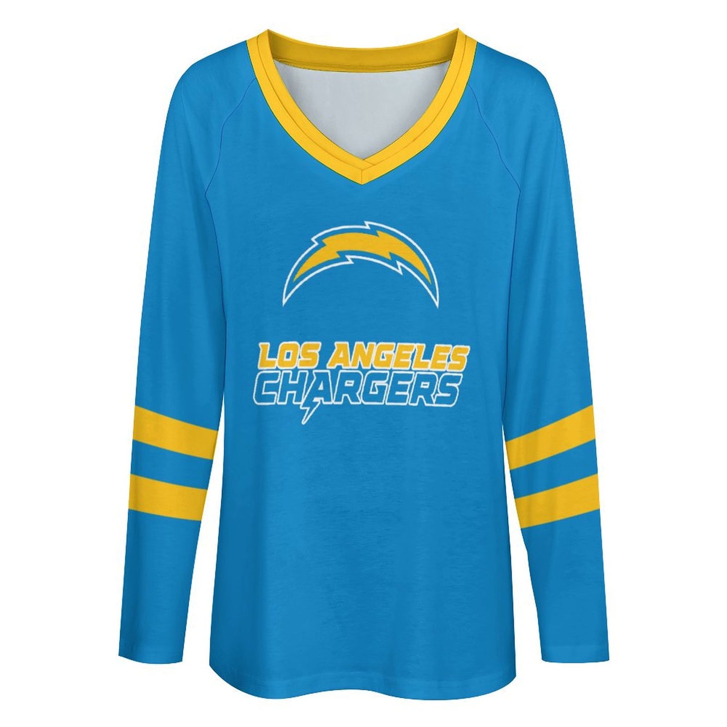 Los Angeles Chargers Women's V-neck Double-layered Long-sleeved Loose T-shirt