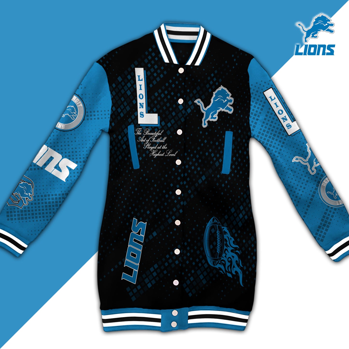 Detroit Lions Limited Edition Button Down Long Sleeve Jacket Dress