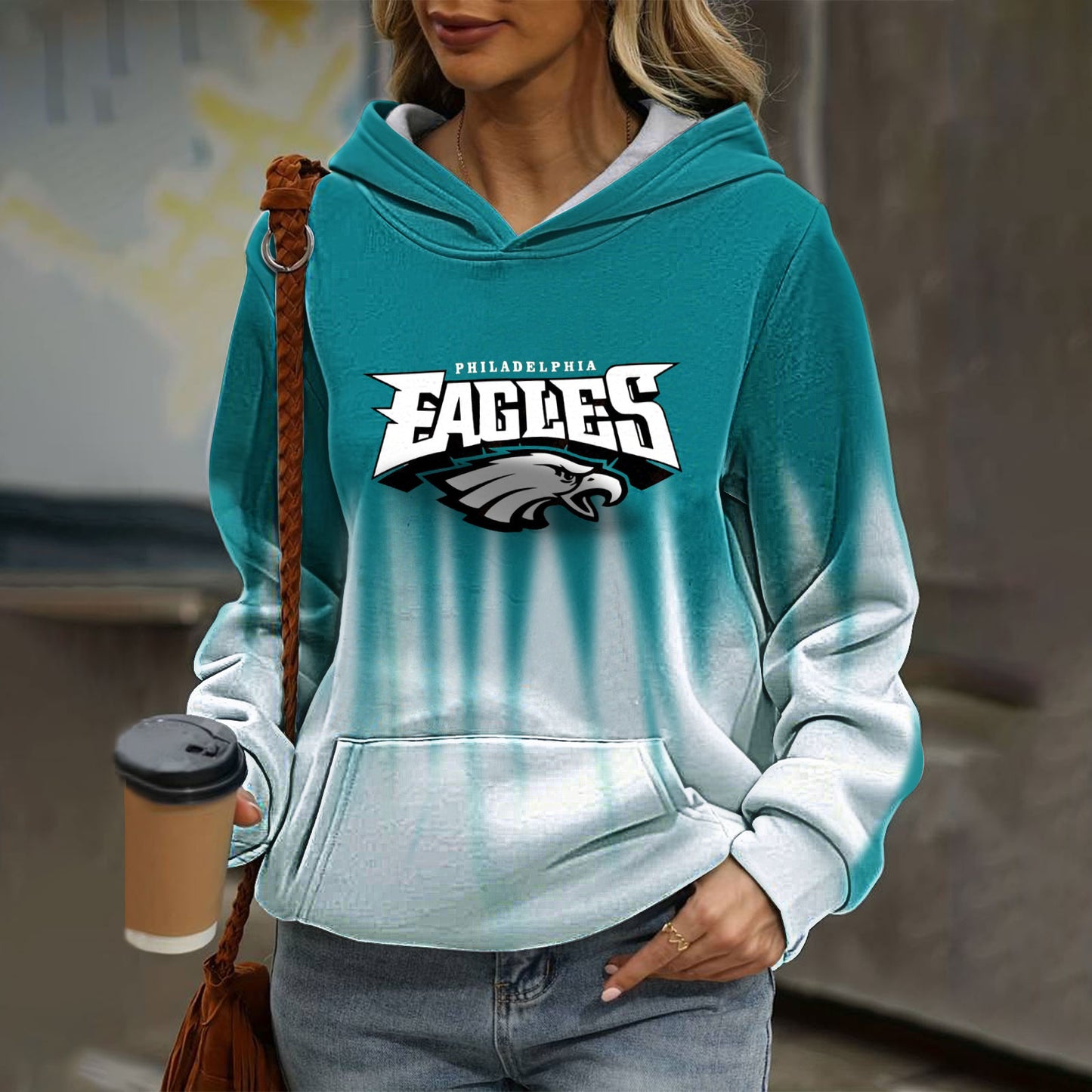 Casual loose contrast printed Hoodie