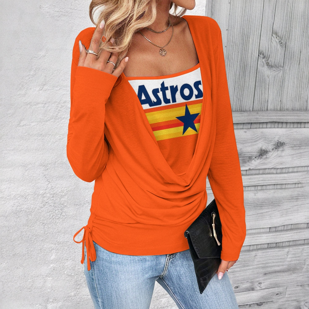 Contrast draped side drawstring T-shirt