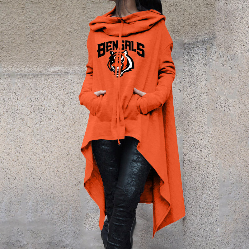 Fashionable Print Irregular Long Sleeve Sweatshirt