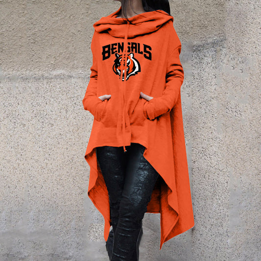 Fashionable Print Irregular Long Sleeve Sweatshirt