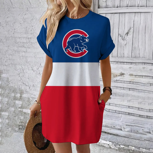 Chicago Cubs Hidden Pocket Short Sleeve Tee Dress