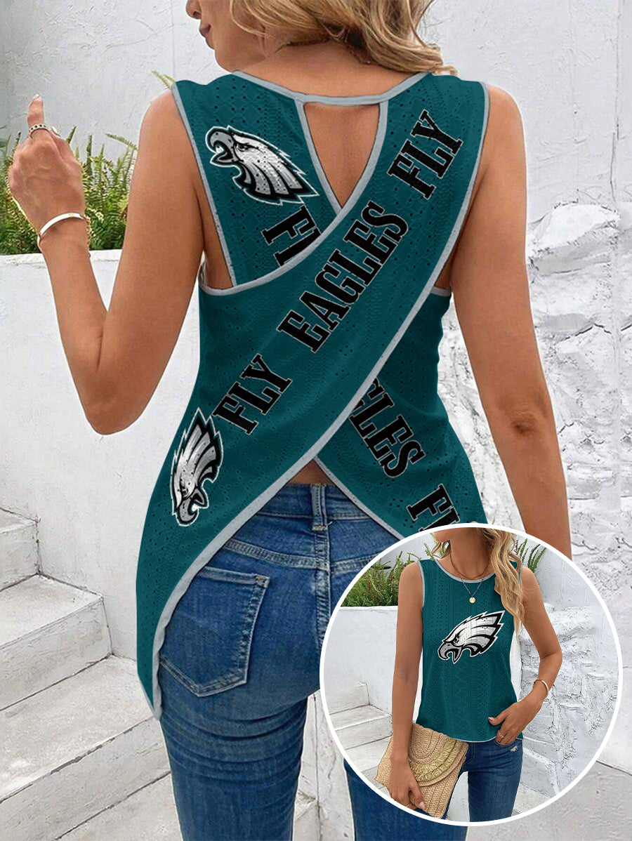 Eagles Cut Out Wrap Cross Wrap Back Asymmetrical Beach Tank Top