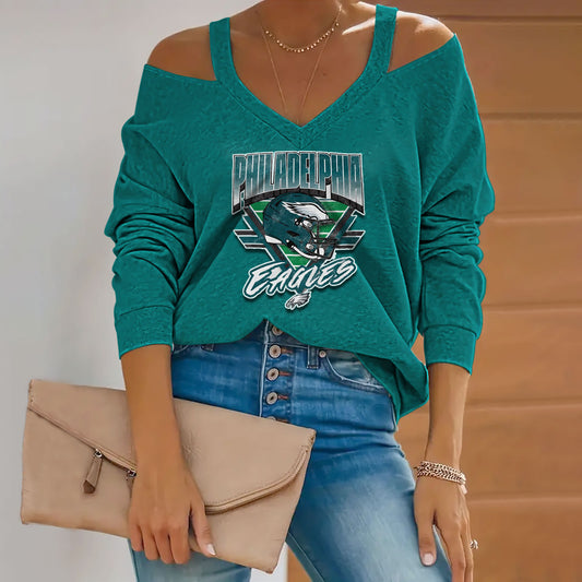 Triangle Vintage Cold Shoulder Long Sleeves Casual Blouses