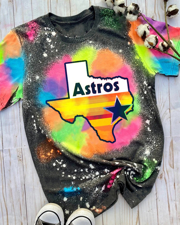 Astros Tie-dye Round Neck T Shirt