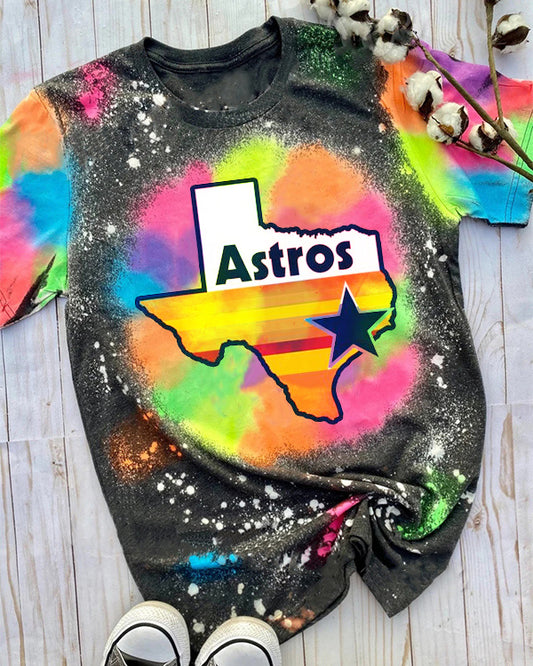 Astros Tie-dye Round Neck T Shirt