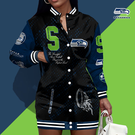 Seattle Seahawks Limited Edition Button Down Long Sleeve Jacket Dress