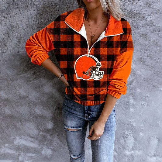 Unisex Plaid Quarter Zip Sweatshirt