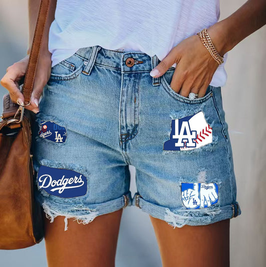 Dodgers Distressed Cutoff Denim Shorts - Women