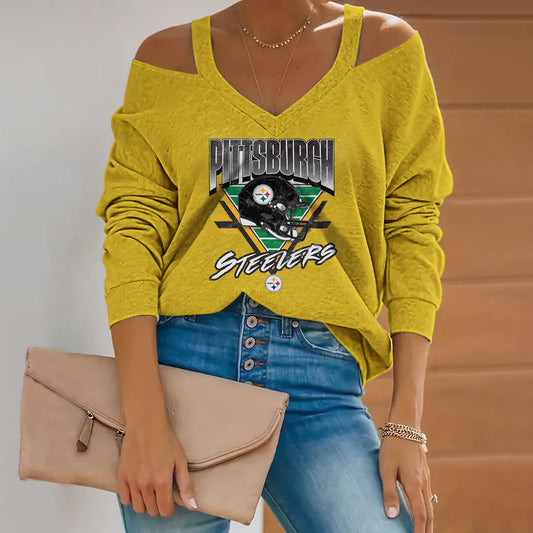 Triangle Vintage Cold Shoulder Long Sleeves Casual Blouses