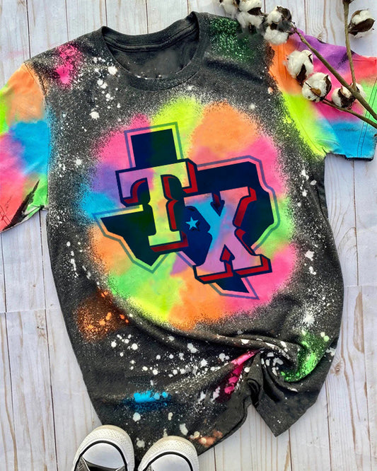 Texas Rangers Tie-dye Round Neck T Shirt