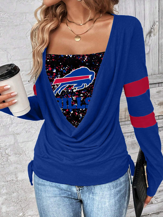 Contrast draped side drawstring T-shirt